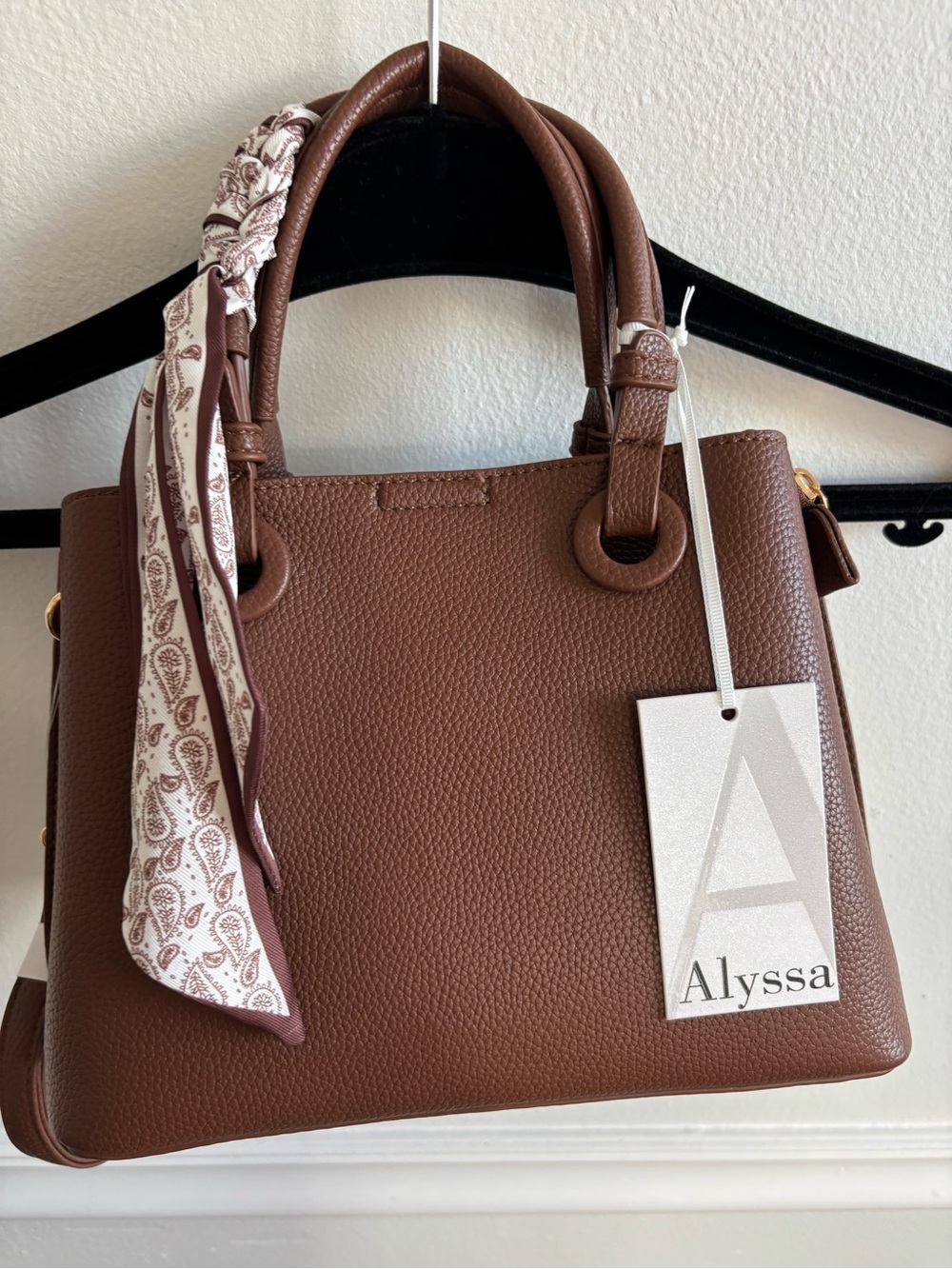 Brown Pebbled 100% Vegan Satchel with Scarf Accent